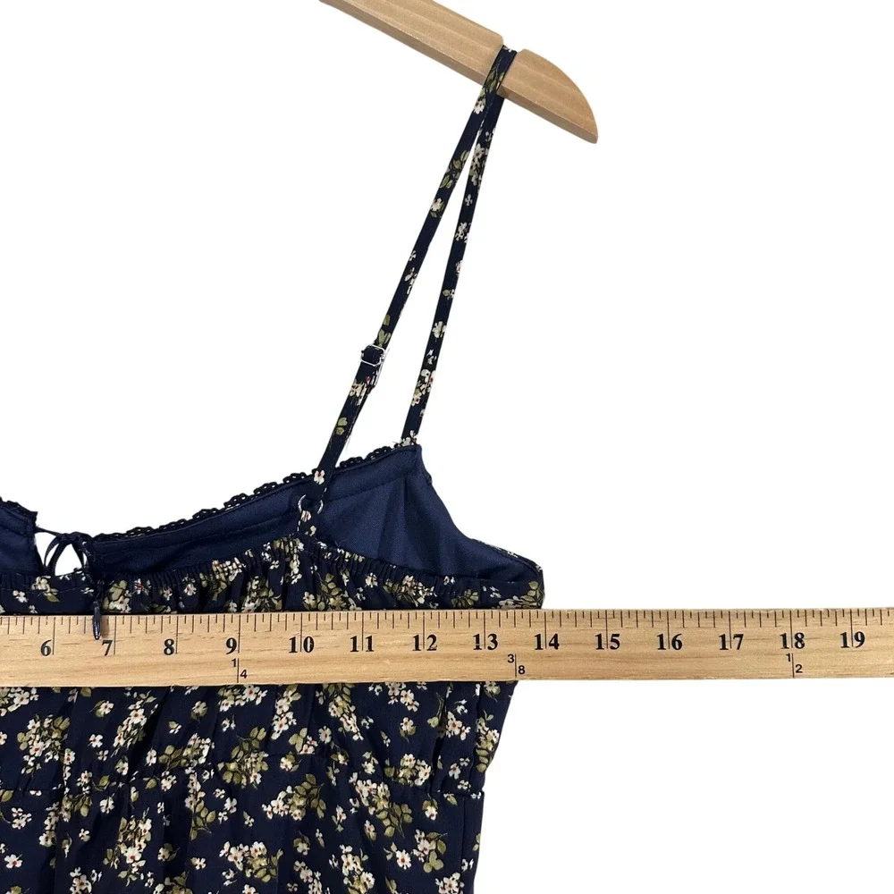 Blu Pepper Navy Blue Floral Lace‎ Trim Maxi Dress Sweetheart Neck Women's M Boho - Picture 9 of 12